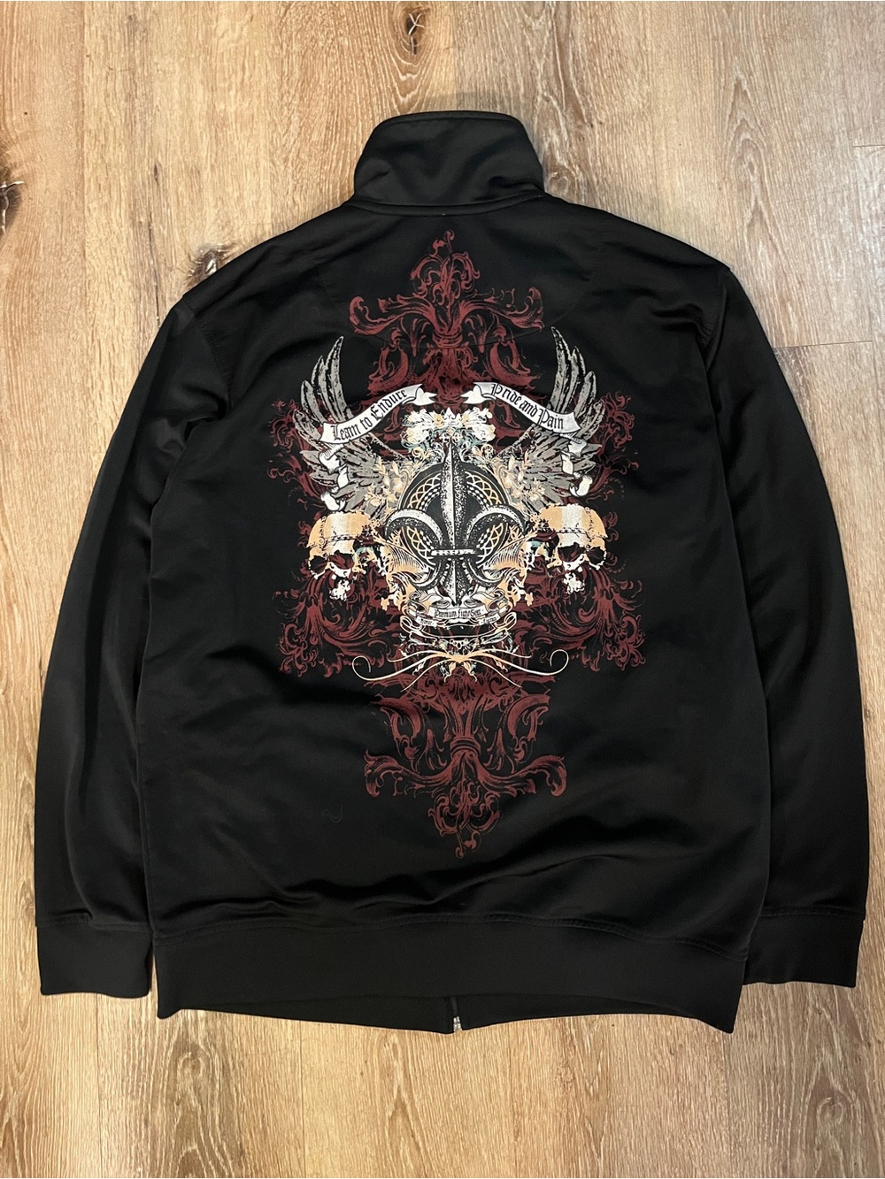 Men's Black Graphic Fleur-de-Lis Skull Print Shirt Jacket